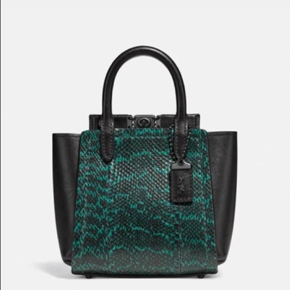NWT COACH Troupe Tote 16 In Snakeskin In Pewter/Pine Green Retail Bag